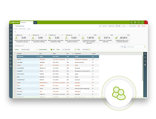 screen z systemu ERP enova365 kadry płace