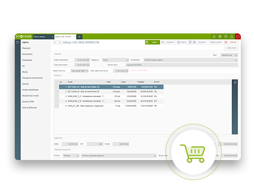 ewidencja zakupów w systemie erp enova365 - screen