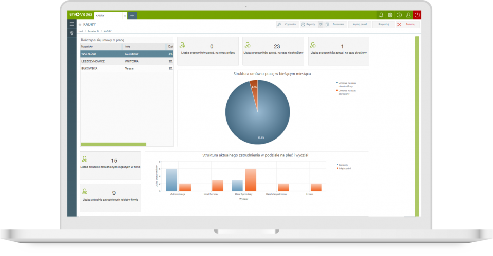 Screen z obszaru Business Intelligence w systemie enova365