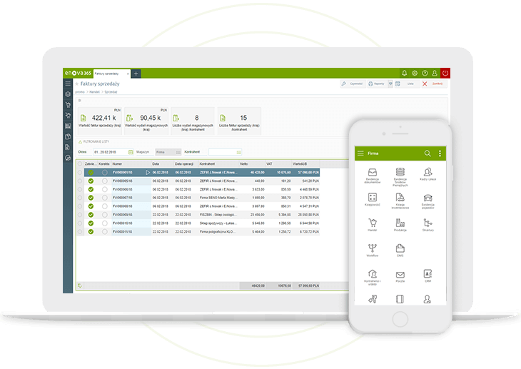 System ERP enova365 na laptopie i na smartfonie