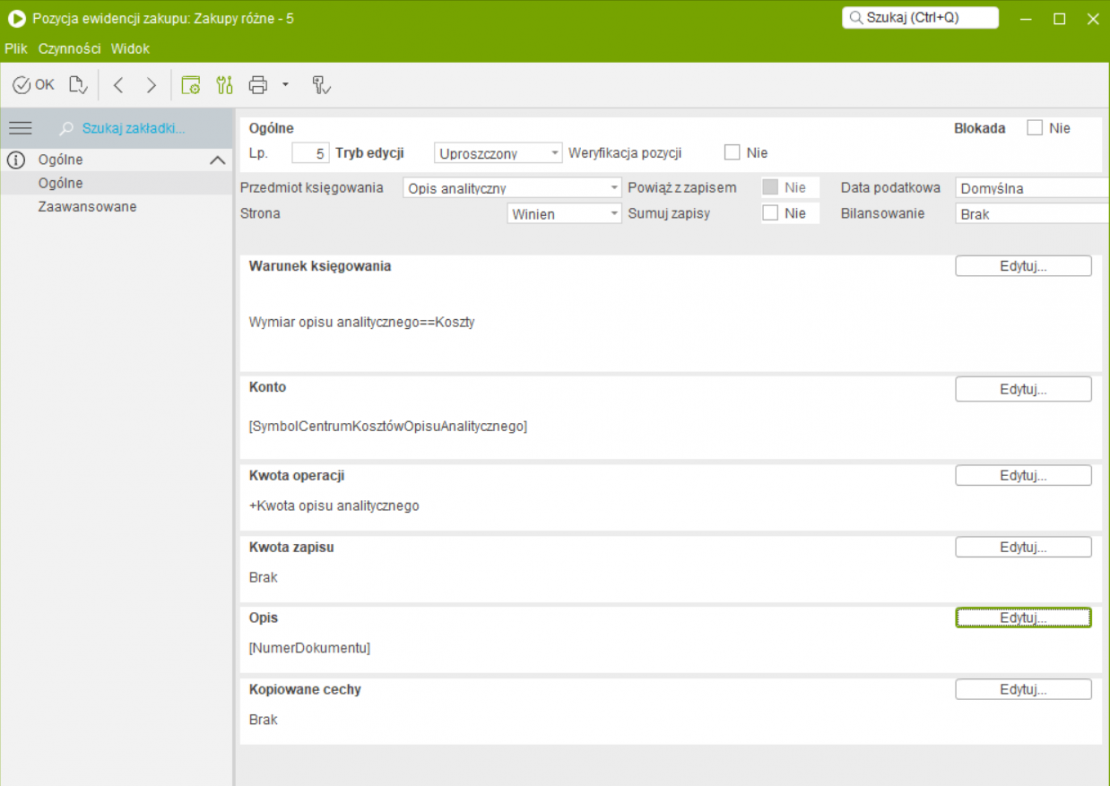 Pozycja schematu księgowego