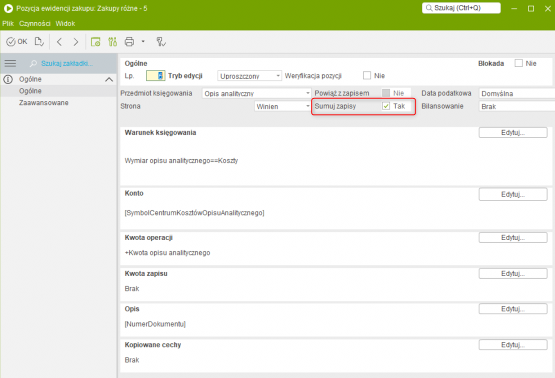 Pozycja schematu księgowego