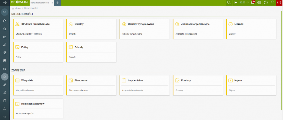Tak wygląda interfejs modułu Nieruchomości enova365