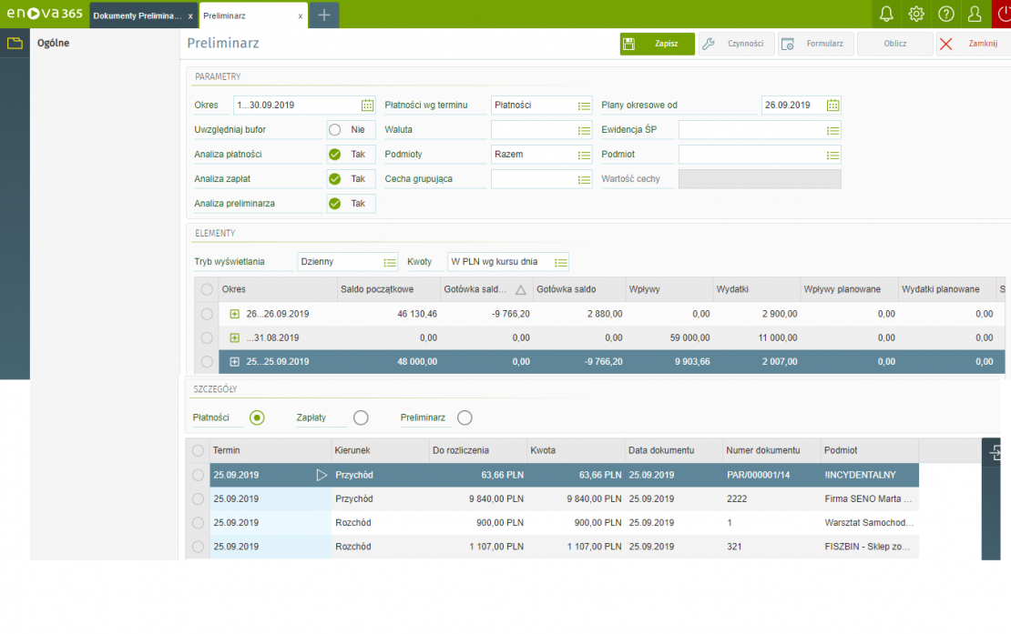Preliminarz płatności