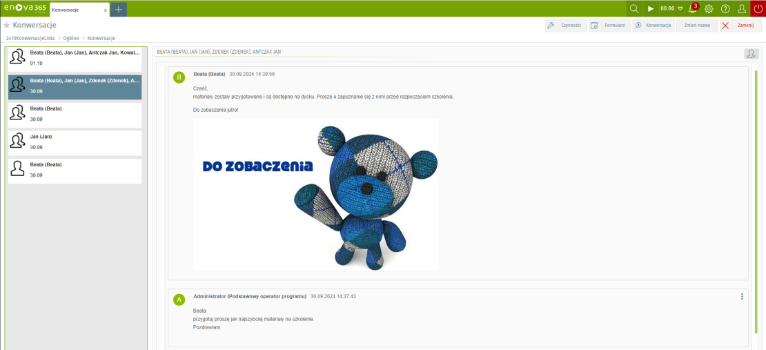 Okienko konwersacji w systemie enova365