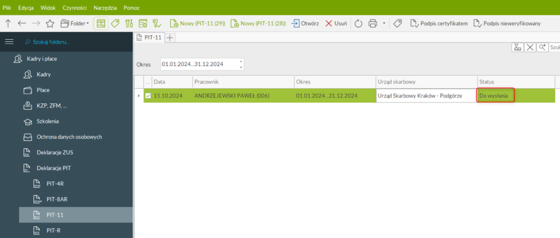 Status zwróci opis Do wysłania.